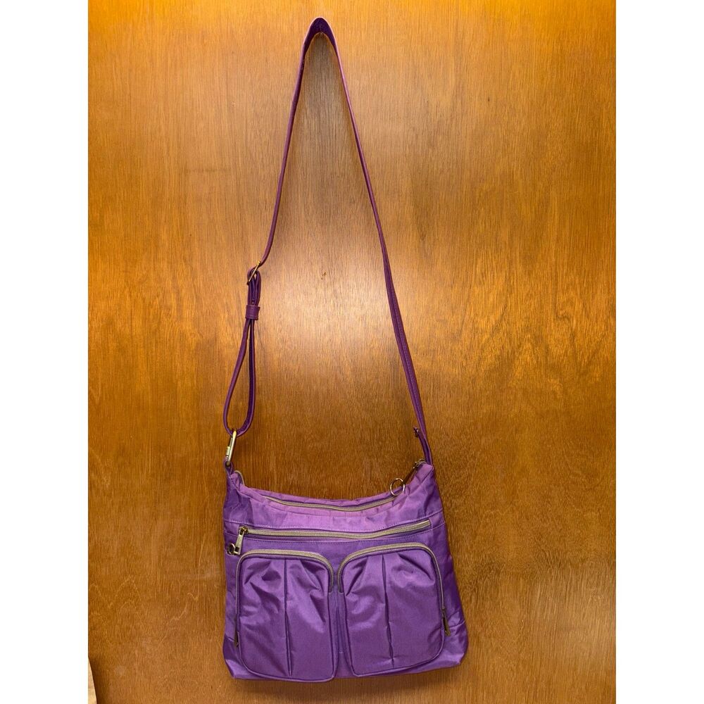 Travelon Purple Anti-Theft Double Zip Crossbody Bag RFID Bocking, sz 14 x10 x 3 - Picture 2 of 16